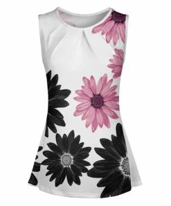 Lily | Black & Pink Daisies Pleated Tank - Plus