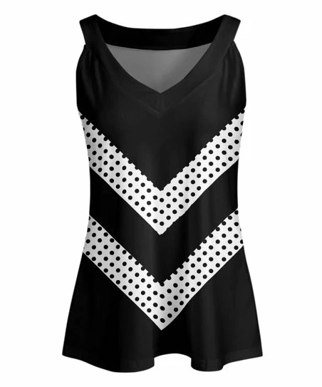 Lily | Black & White Polka Dot Chevron V-Neck Tank - Women 1 Lily | Black & White Polka Dot Chevron V-Neck Tank - Women
