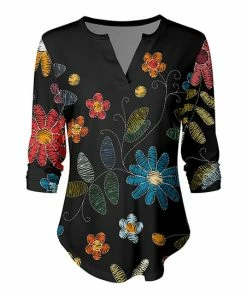 Lily | Black & Red Floral Notch-Neck Top - Plus