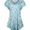 Lily | Aqua & Purple Floral Flutter-Sleeve V-Neck Tunic - Plus