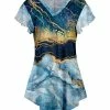 Lily | Blue & Gold Marbleized Flutter-Sleeve V-Neck Tunic - Plus