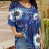 Lily | Blue & Lavender Floral Layered-Sleeve V-Neck Tunic - Plus