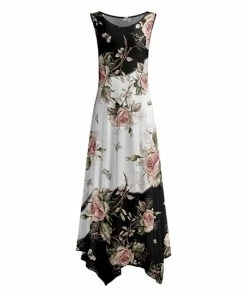 Lily | Black & Pink Floral Sleeveless Handkerchief-Hem Maxi Dress - Plus