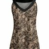 Lily | Beige & Black Lace-Print V-Neck Tank - Plus