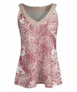 Lily | Mauve & Beige Abstract V-Neck Tank - Plus