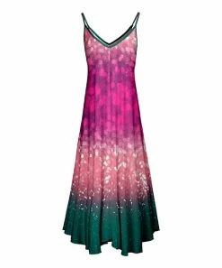 Lily | Turquoise & Pink Abstract Ombré V-Neck Maxi Dress - Women