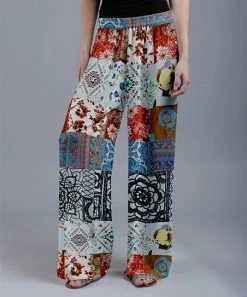 Lily | Red & Blue Floral Patchwork Wide-Leg Pants - Plus