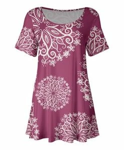 Lily | Mauve & White Floral Cap-Sleeve Boatneck Tunic - Plus