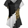 Lily | Black & White Leopard Color Block Flutter-Sleeve V-Neck Tunic - Plus