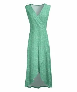 Lily | Green & Mint Abstract Sleeveless Wrap Maxi Dress - Plus