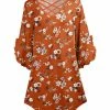 Lily | Rust & White Floral Ruffle-Sleeve Crisscross V-Neck Tunic - Women
