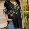 Lily | Black & Leopard-Fill Dragonfly Ruffle-Sleeve V-Neck Tunic - Women