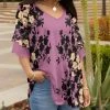 Lily | Pink & Black Floral Ruffle-Sleeve V-Neck Tunic - Women