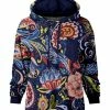 Lily | Navy & Red Floral Paisley Long-Sleeve Hoodie - Plus