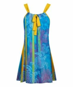 Lily | Blue & Aqua Turtle Tie-Accent Sleeveless Tunic - Women