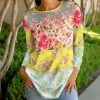 Lily | Yellow & Gray Floral Patchwork Long-Sleeve Crewneck Tunic - Women