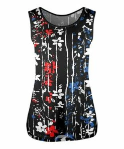 Lily | Black & Red Abstract Floral Hi-Low Tank - Women