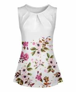 Lily | White & Rose Floral Pleated Tank - Women