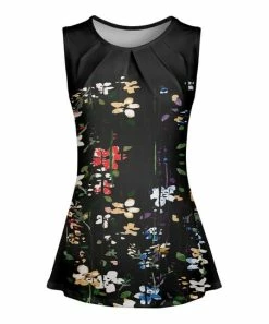 Lily | Black & Pink Floral Pleated Tank - Plus