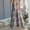 Lily | Rust & White Floral Patchwork Short-Sleeve Handkerchief Maxi Dress - Women