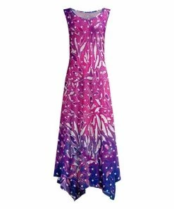 Lily | Purple & Blue Dot Leaf Sleeveless Handkerchief Maxi Dress - Plus