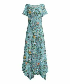 Lily | Teal & Green Floral Dot Handkerchief Maxi Dress - Plus