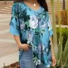 Lily | Blue & Green Floral Ruffle-Sleeve V-Neck Tunic - Plus