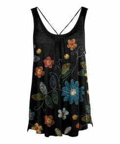 Lily | Black & Coral Floral Pleated Scoop Neck Sleeveless Tunic - Women