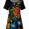 Lily | Black & Orange Floral Short-Sleeve Scoop Neck Tunic - Plus