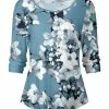 Lily | Blue & White Floral Long-Sleeve Boatneck Top - Plus