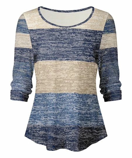 Lily | Navy & Cream Abstract Color Block Long-Sleeve Boatneck Top - Plus 1 Lily | Navy & Cream Abstract Color Block Long-Sleeve Boatneck Top - Plus