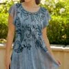 Lily | Teal & Black Paisley Boatneck Flutter-Sleeve Tunic - Women & Plus