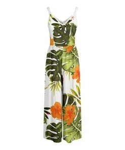 Lily | White & Olive Tropical Sleeveless Jumpsuit - Women