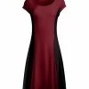 Lily | Red & Black Contrast-Side Cap-Sleeve Dress - Women