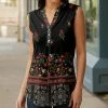 Lily | Black & Red Floral V-Neck Sleeveless Tunic - Women