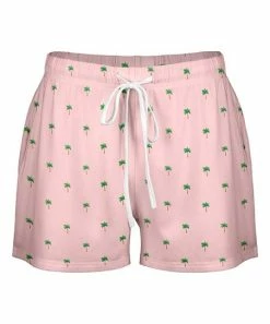 Lily | Pink & Green Palm Tree Drawstring Shorts - Plus