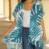 Lily | Teal & White Palm Leaf Kimono - Women & Plus