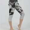 Lily | Black & White Polka Dot Floral Pocket Capri Leggings - Women