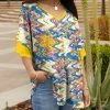 Lily | Blue & Yellow Abstract Ruffle-Sleeve V-Neck Tunic - Plus