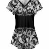 Lily | Black & White Paisley V-Neck Flutter-Sleeve Tunic - Women