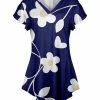 Lily | Blue & White Floral V-Neck Flutter-Sleeve Tunic - Women