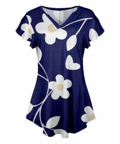 Lily | Blue & White Floral V-Neck Flutter-Sleeve Tunic - Women