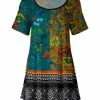 Lily | Turquoise & Orange Floral Short-Sleeve Scoop Neck Tunic - Plus