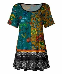 Lily | Turquoise & Orange Floral Short-Sleeve Scoop Neck Tunic - Plus