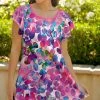 Lily | Pink & Purple Foliage Boatneck Flutter-Sleeve Tunic - Plus