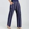 Lily | Navy & Gray Stripe Pocket High-Waist Pants - Women