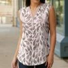 Lily | White & Rose Abstract Petals Sleeveless Notch Neck Tunic - Plus