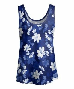 Lily | Blue & White Floral Scoop Neck Tank - Plus