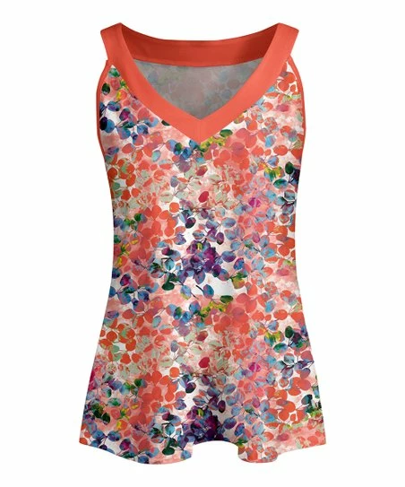 Lily | Orange & Blue Abstract V-Neck Tank - Plus 1 Lily | Orange & Blue Abstract V-Neck Tank - Plus