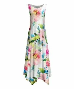 Lily | White & Pink Floral Handkerchief Maxi Dress - Women